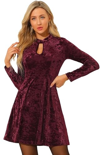 Allegra K Vestido de terciopelo de manga larga con cuello en A para mujer, granate, 4
