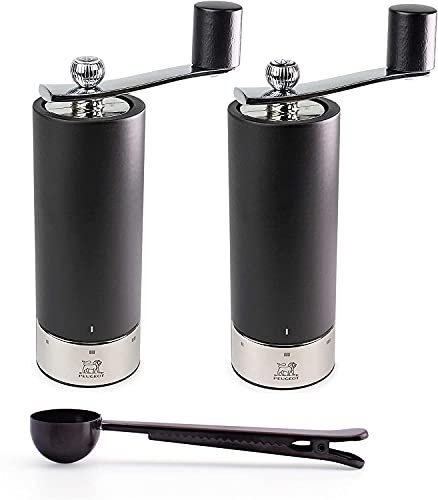 Peugeot Isen u'Select Salt & Pepper Mill Gift Set, 18cm-7in, Black - With Stainless Steel Spice Scoop & Clip