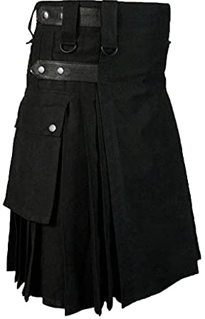 Modaworld Gonnellino Kilt Scottish con Cargo Tasca Skirt Medievali da Uomo, Gonna A Pieghe Scozzese Gonna con Catena Bilaterale A Pieghe Tradizionale a Quadri