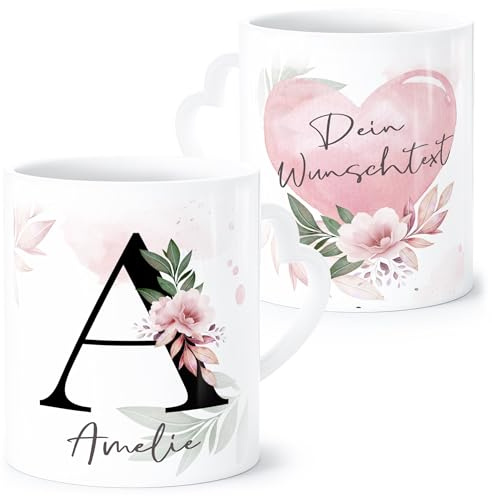 SpecialMe® Kaffee-Tasse Buchstabe Initiale Monogramm personalisiert mit Namen Wunschtext persönliche Geschenke Weiss Herz-Tasse