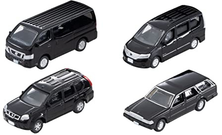 TomyTEC 323709 Car-Collection, 4X Nissan, schwarz Spur N 1:150