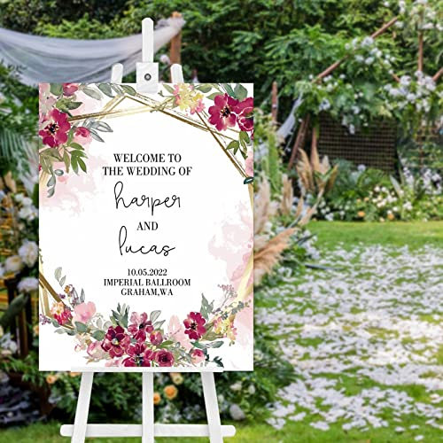 Panneau de bienvenue en bois bordeaux doré avec inscription « Welcome to Our Wedding » - Panneau de bienvenue pour mariage - 61 x 45,7 cm