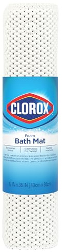Duck Brand Clorox Cushioned Foam Bath Mat for Tubs, Non-Slip with Suction Cups, 17 Inches x 36 Inches, White