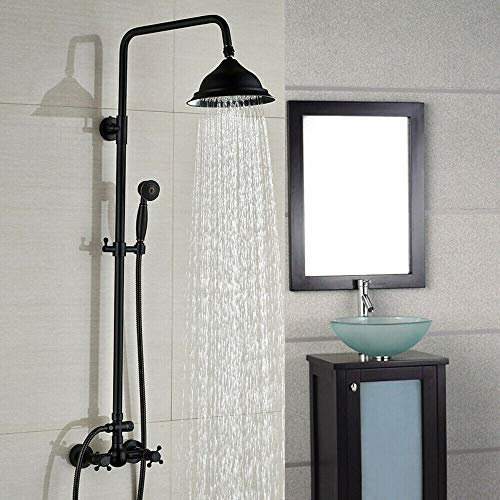 WindWilder Duschsystem mit Handbrause, Duschset mit Thermostat, Duschpaneel Duschsäule Set, Regendusche mit Handbrause Wandmontage, Schwarz