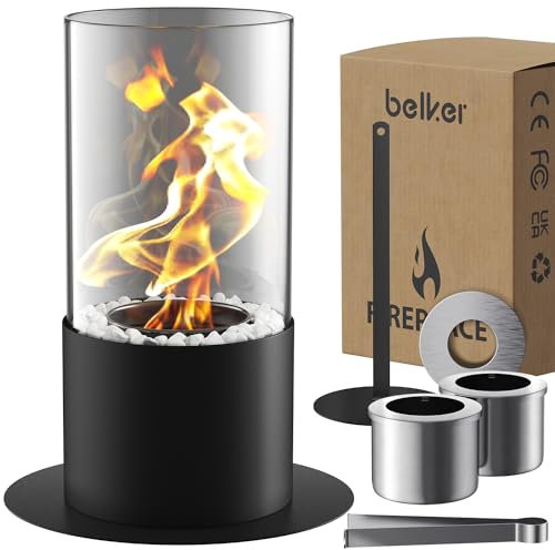 Maxonar Bioethanol Tischkamin Tischfeuer mit PU Pad Dekorative Steine Längere Brennzeit Tragbare Bio Ethanol Feuerstelle Kleiner Kamin für Indoor und Outdoor Balkon Terrasse Wohnung Garten Deko