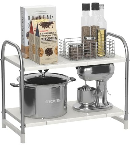 SMONTER Scaffale portaoggetti multifunzione a 2 ripiani, da mettere sotto il lavello, con livelli di altezza regolabili e pannelli rimovibili per una conservazione versatile