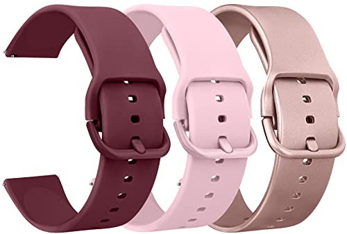 Vancle 3Pack für 20mm Armband Silikon Uhrenarmband mit Schnellverschluss geeignet Ersatzarmband für Damen Herren(Rotwein/Roségold/Rosa)
