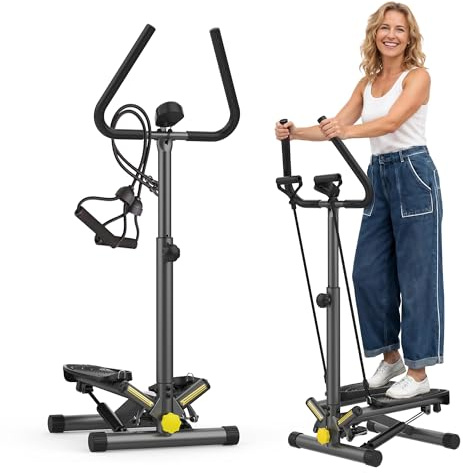 ZIWWVY Stepper Machine with Resistance Bands & Handlebar, Mini Stepper with 300LBS Weight Capacity, Twist Stepper for Full Body Workout, Adjust Step Height, Smooth & Quiet, Step Machine for Men Women