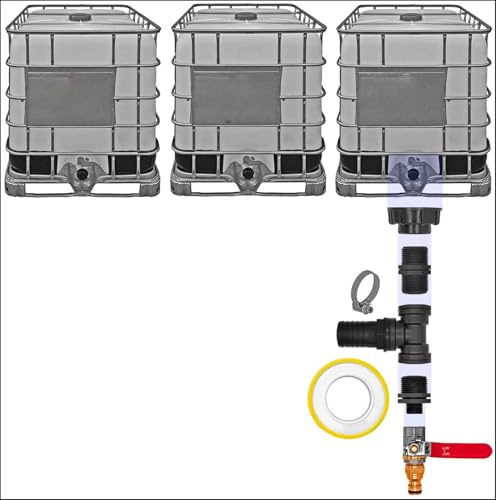 IBC Container Regen Wasser Tank Verbinder Kupplung Set7 - Ausführung für 3 IBC Tanks S60x6 + Kugelhahn2 Pos.1