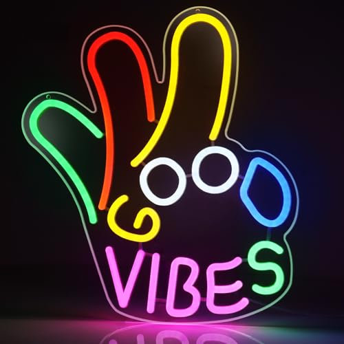 LightingWill Good Vibes Neonschild, dimmbares Neonlichtschild mit Schalter, 5 V, USB-betriebenes LED-Licht, Schilder für Wanddekoration, Spielzimmer, Schlafzimmer, Party, Club, Dekoration, 35,6 x 40,6
