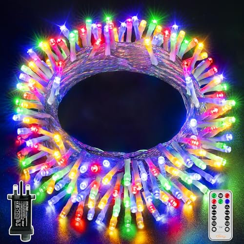 Ollny Christmas Tree Lights, 10m 100 LED Fairy Light Mains Powered, Waterproof Outdoor String Light with Remote/Plug/Modes/Timer, Bright Multicolour Lighting Outside Indoor Garden Xmas Decorations