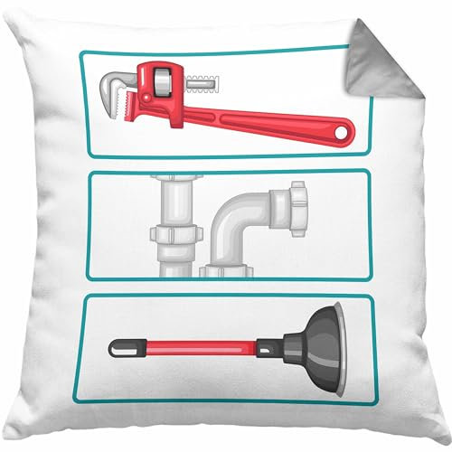 Trendation Klempner Kissen mit Füllung 40x40 Geschenk Handwerker Geschenkidee für Männer Handwer Sanitär Installateur (Grau)