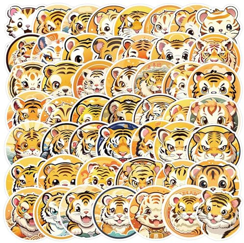 LYLSDSB Tiger Sticker 50 pezzi carino cartoni animati adesivi per computer portatile, skateboard, bagagli, auto, chitarra, scrapbook bicicletta, impermeabile, funny tigre, per bambini e adulti