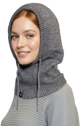 Basic Sense Warmer Kapuzenschal für Damen & Herren, gestrickter Multifunktionstuch Schlauchschal & Nackenwärmer, trendiger bequemer Winterschutz, grau, Einheitsgröße