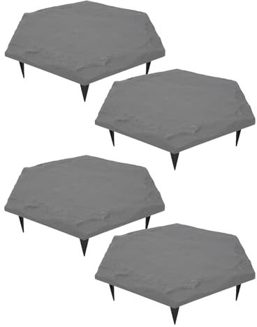 4 Piedras de Paso, Pasarela Jardín Belleza Segura y Duradera, Rómbica Blanca, Estable, con 24 Estacas Tierra para Exteriores (Maleficio #12)