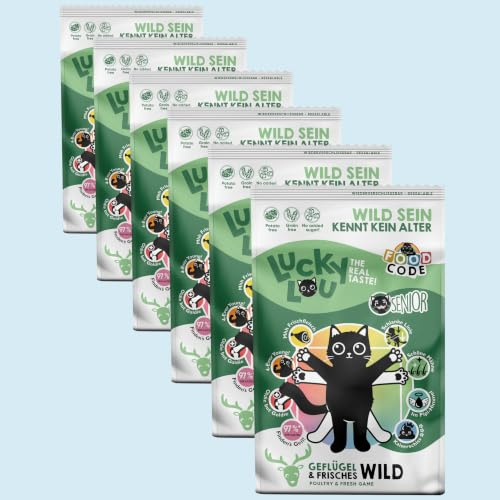 Lucky Lou Senior Trockenfutter für Katzen mit Geflügel & Wild - Food Code Katzenfutter trocken für ältere Senior Katzen, ohne Getreide & Zucker (6 x 750g)