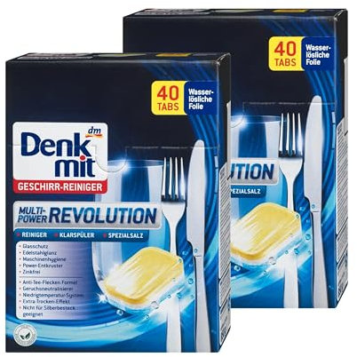 Denkmit Multi-Power Revolution Geschirrreinigungs-Tabs, wasserlösliche Folie, 80 Stück