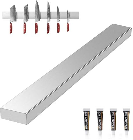 ERWEY Magnetleiste Messer 40cm, Edelstahl Messerhalter Magnetisch, Magnetleiste Messer selbstklebend mit Hohe Tragkraft für Messer und Utensilien, Silber