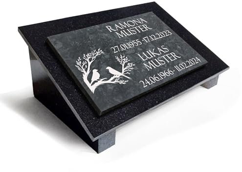 Generisch Grabplatte Grabstein Granit mit MARMOR+Unterplatte+Stützen+Gravur 40x30cm MA19