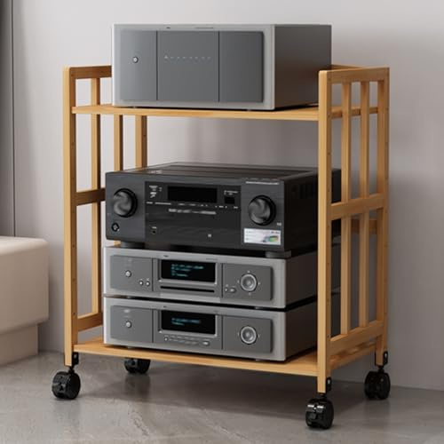 Mobile Stereo Hi fi rack hifi,Supporto multimediale AV a 2/3 livelli, Scaffale Stereo in Legno,Mobiletto per Componenti,Supporto per Giradischi CD,Supporto per sotto la TV per DVD,Console di gioco(Nat
