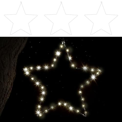LED Stern 3er Set weiß 20 LEDs | Eisen Kunststoff Ø20cm batteriebetrieben | Weihnachtsstern zum Aufhängen | Fensterdeko (1 x 3er Set LED Stern Ø20cm weiß)
