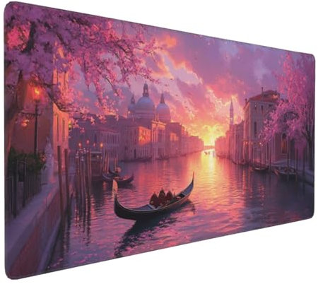 Gaming Mauspad XXL Sonnenuntergang Mousepad 1000x500x4mm Boot Verlängertes Mauspad Schreibtischauflage,Genähte Kanten Mauspad,Verbessert Präzision Geschwindigkeit Wasserdicht Geeignet für Büro,Spiele