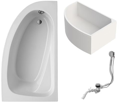 Schulte Eckbadewanne Baia rechts 160x90 cm, Komplettset inkl. Wannenträger, Ab- und Überlauf, aus hochwertigem Acryl in Weiß glänzend