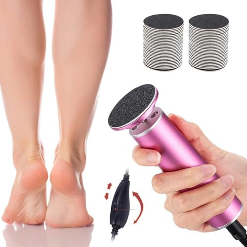 Lima elettrica per piedi, rimozione dei calli a velocità regolabile con 60 cuscinetti di ricambio, raschietto professionale per pedicure per pelle morta, dura e screpolata (rosa)