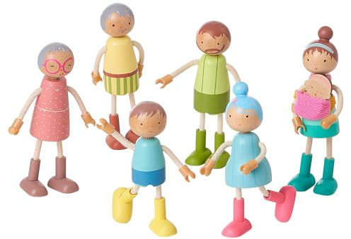 Giant bean Kinder Biegepuppen Puppenhaus Puppen 7 Personen Puppenfamilie für Puppenhaus Spiel Haus Geschenk Holz