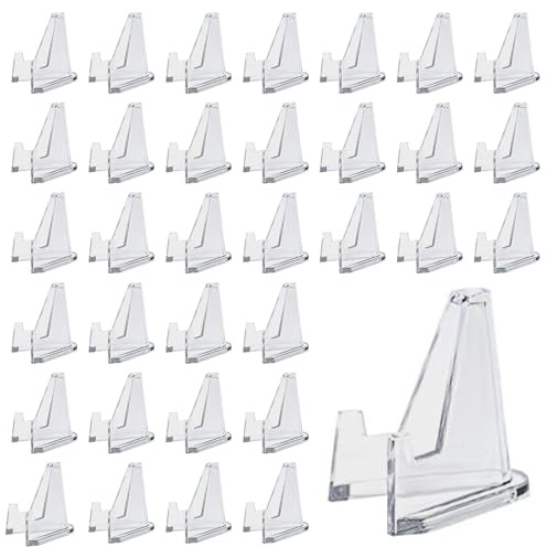 teasteam Card Display Stand 40Pcs Mini Clear Acrylic Easel Stands(2.3 Inch Tall) Coin Display Easel Trading CardStand Display-Stand for Magnetic Holder Coins Pocket Watches Medals Collectibles
