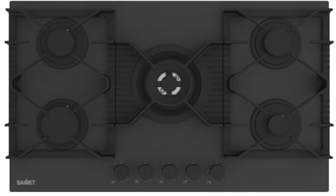 SAMET Piano cottura a gas in vetro temperato satinato nero opaco 5 fuochi 90 cm - Zacinto
