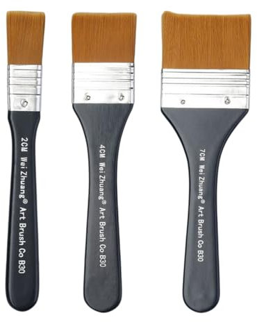 TPZORJX 3pcs pennelli acrilici, pennelli a testa piatta, set di strumenti, qualità artista, pennelli piatti in nylon, pennelli a vernice premium per pittura ad olio e disegno (20/40/70mm)
