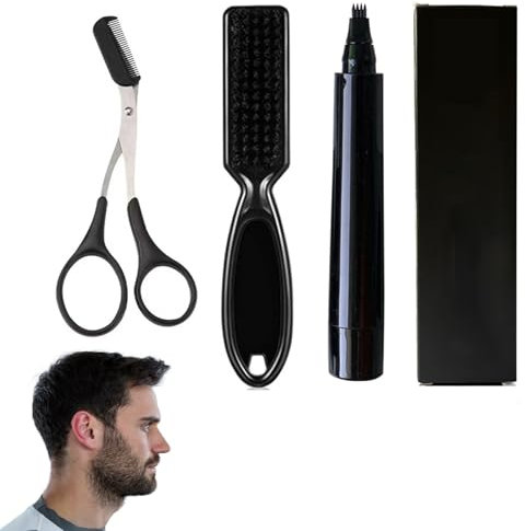 Bartstift,Bartfüller Stift,Wasserfester Bartstift,Herren Bartfülle,Schnurrbartstift,Bartfüller für Männer,Bart Füllstift Kit,4 Spitzen Tragbar Bartstift,für Schnurrbart & Augenbrauen,Schwarz