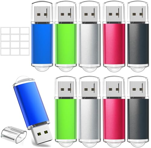 8 GB USB-minne 10-pack, WiSEORANGE USB 2.0 USB-minne (5 färger) | praktiska etiketter, minnessticka med dammskydd och LED-display för bilradio, TV, PC, bärbar dator (8 GB 10 stycken)