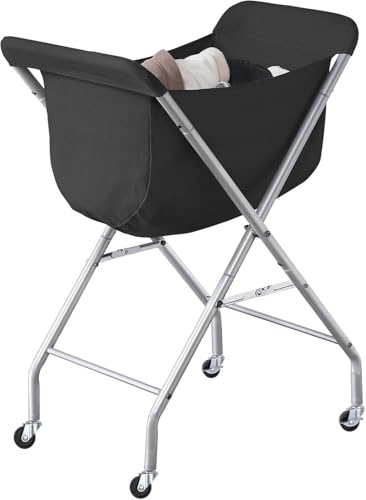 ELYKEN Laundry Cart with Wheels, 81cm H Easy Rolling Laundry Hamper with 52L Removable Liner Bag, Sturdy Metal Frame Clothes Basket with 4 Casters and 2 Brakes, Black
