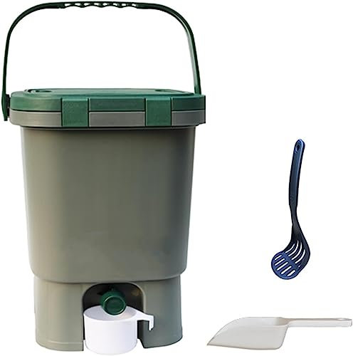 Composteur De Jardin De 4 Gallons, Poubelle De Ferme Portable avec Poignée De Transport, Seau À Compost De Comptoir Facile À Nettoyer for Cuisine, Salle De Bain, Jardin Extérieur(W/Shovel)