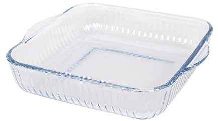 Argon Tableware Optical Square Glass Oven Dish - 24cm x 21cm - 1x Small Deep Baking Casserole Lasagne Roasting Roaster Cooking Tray Bowl | Microwave Safe, Freezer Safe