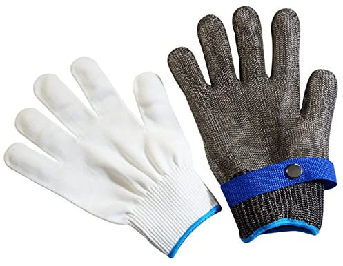 Agatige 2Pcs Cut Proof Gloves, Work Safety Anti Cut Gloves Adjustable Hand Protection Kitchen Gadgets with Buckle for Chef Butcher Meat Cutting (24.5cm / 9.6in)