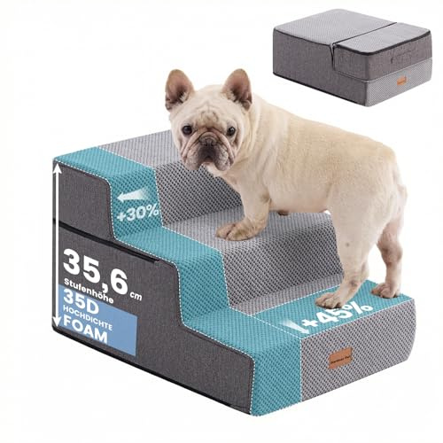 Gardner Pet Hundtrappa Grade 3 av skum med hög densitet, 58 cm bred, med avtagbart överdrag, halkfritt, gör det enkelt för husdjur att komma åt soffor och sängar - grå