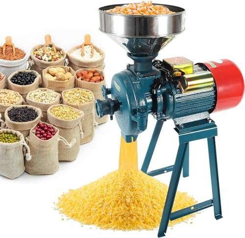 Electric Grain Mill - Dry Grinder for Flour, Corn & Rice - Commercial Feed Mill Grinder with Funnel