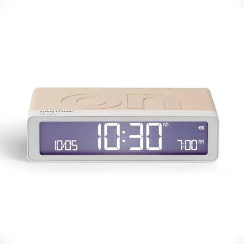 Lexon Flip Classic x Pantone – Digitaler Design Wecker ON/Off – Wiederaufladbarer Reisewecker – Leiser Alarm – Kompakte Tischuhr LED für Schlafzimmer, Büro oder Kinderzimmer - Sand Dollar