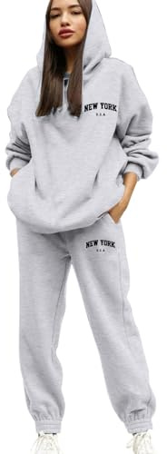 WAZHAKU Tracksuit Women's Trousers Suit Long Sleeve Leisure Suit Regular Fit Sportswear Winter Outfit Comfortable Lightweight Hoodie and Sports Trousers Unisex Casual Leisure Suit Sports Suit Yoga