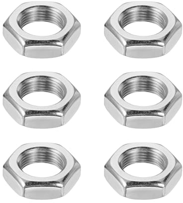 sourcing map M14 x 1 mm Sechskantmuttern, 6 Stück, 304 Edelstahl, metrisches Feingewinde, Sechskant-Sicherungsmuttern, Befestigungen, 21 mm Breite, 7 mm Höhe, für Maschinen, Automobil, Industrie
