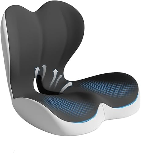 HoldOneLight ortopedisk sittdyna med ryggstöd [sidostöd och komfort] sittdyna för kontorsstol och bil – ergonomisk, sittdyna, svanskoskudde, dubbel grå