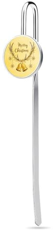 Segnalibro con corna di renna, foglie dorate, rampicanti e campana, in acciaio inox, segnalibri, con vetro di cristallo, per lettori scolastici, forniture per ufficio