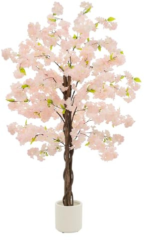 ML-Design Künstlicher Kirschblütenbaum 150 cm Rosa, Kunstpflanze Kirschbaum groß für Drinnen & Draußen, Deko Kunstbaum echt mit Naturholzstamm im Topf, Pflegeleichte Künstliche Pflanzen für Wohnzimmer