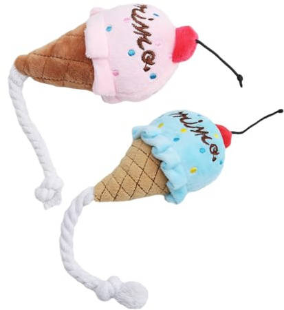 FRCOLOR Lot de 2 Peluches pour Chien de Glace Couineur, Jouets Résistants la Mastication en Peluche Douce pour Animaux de Compagnie en Bleu et Rose