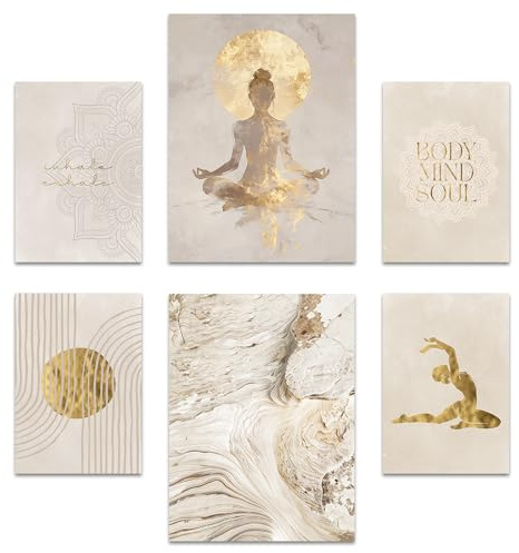 ARTFAVES® Poster Set - Yoga Spirit - Gallery Wall Bilderwand Wohnzimmer, Schlafzimmer - 6 moderne Wandbilder Abstrakt, Kunst, Meditation, Spirituell - ohne Bilderrahmen