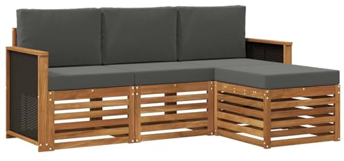 vidaXL Outdoor-Sofagarnitur mit Kissen 4 pcs Natur und Anthrazit, Garten-Sofa, modernes Lounge-Set, entspannende Möbel für Terrasse, ideal zum Chillen