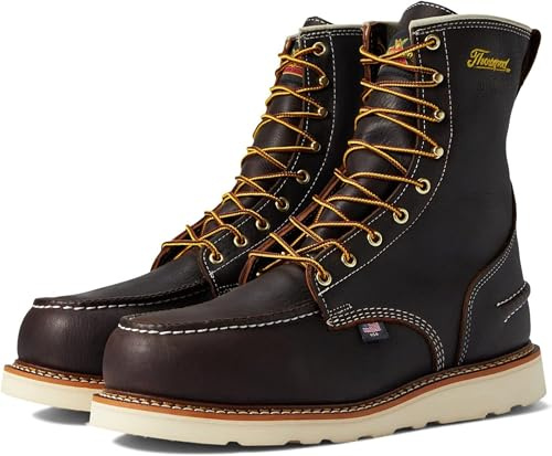 Thorogood 1957 Series 8” Waterproof Steel Toe Work Boots for Men - Full-Grain Leather with Moc Toe, Slip-Resistant Wedge Outsole, and Shock-Absorbing Insole; EH Rated, Briar Pitstop - 11.5 2E US